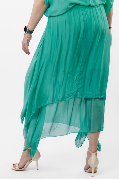 Fusta lunga in colturi, din matase si vascoza, suprapusa, cu snur vertical, verde [3]