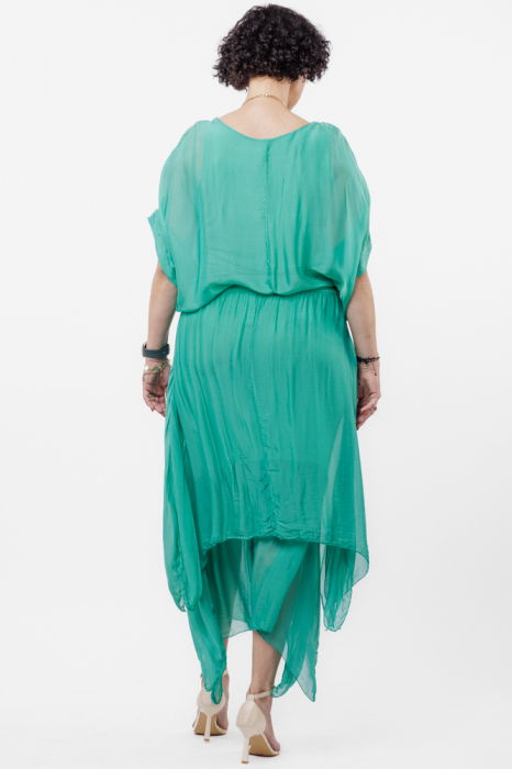 Fusta lunga in colturi, din matase si vascoza, suprapusa, cu snur vertical, verde [6]