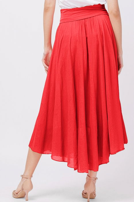 Fusta lunga rosie, ampla, clos, din batist de bumbac [3]