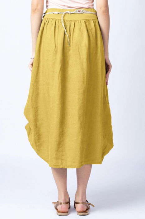 Fusta lunga galbena cu poale prinse, din in, cu o curea fancy [3]