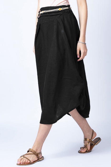 Fusta lunga neagra cu poale prinse, din in, cu o curea fancy [3]