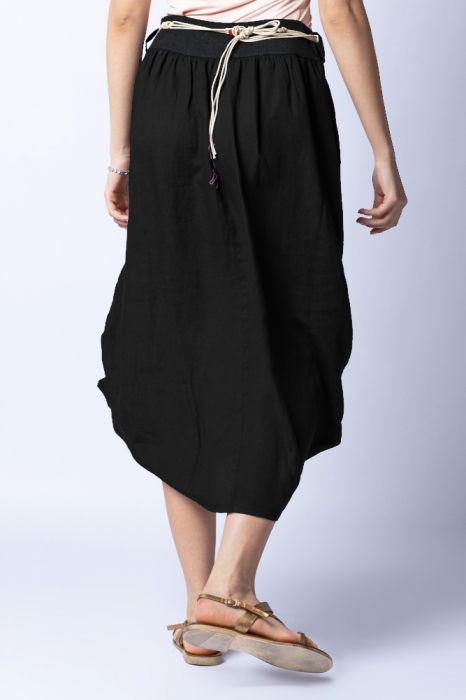 Fusta lunga neagra cu poale prinse, din in, cu o curea fancy [4]