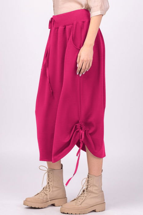 Fusta lunga, fucsia din bumbac, cu sireturi laterale la baza [2]