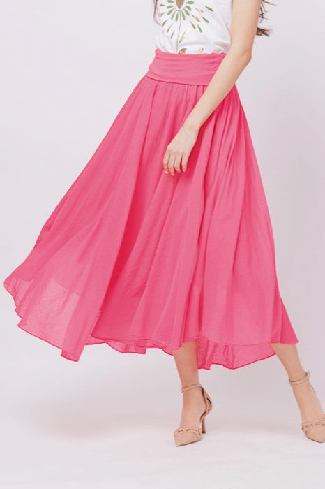 Fusta lunga fucsia, ampla, clos, din batist de bumbac [1]