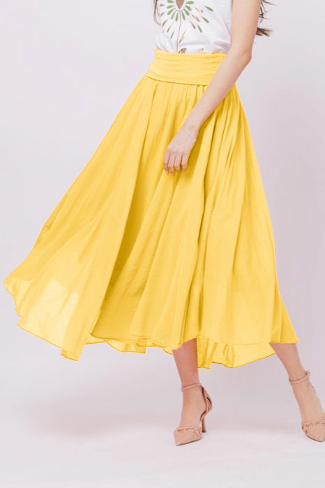 Fusta lunga galbena, ampla, clos, din batist de bumbac [1]