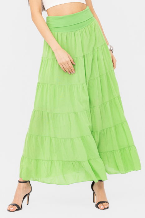 Fusta maxi verde deschis, ampla, cu volane, din batist de bumbac [1]