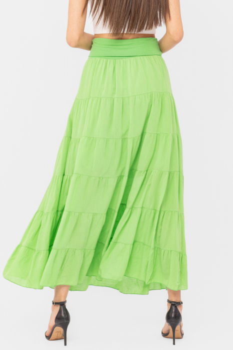 Fusta maxi verde deschis, ampla, cu volane, din batist de bumbac [3]