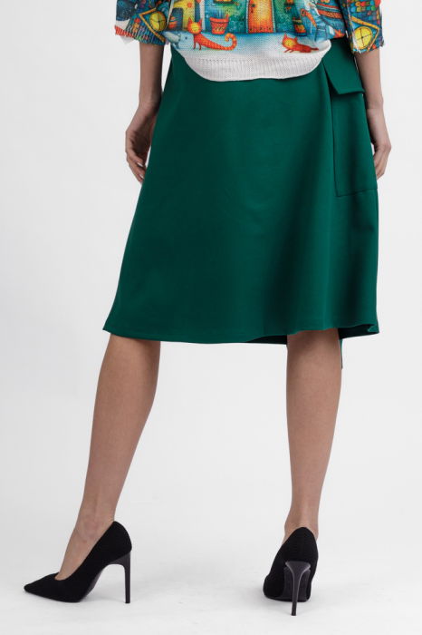 Fusta verde midi petrecuta din punto milano, cu buzunar aplicat si colt [4]