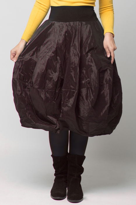 Fusta maro midi, tip lalea, din tafta cu memorie [2]