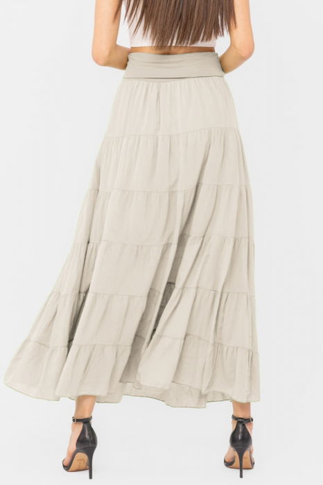 Fusta maxi, ampla, cu volane, din batist de bumbac, bej [3]