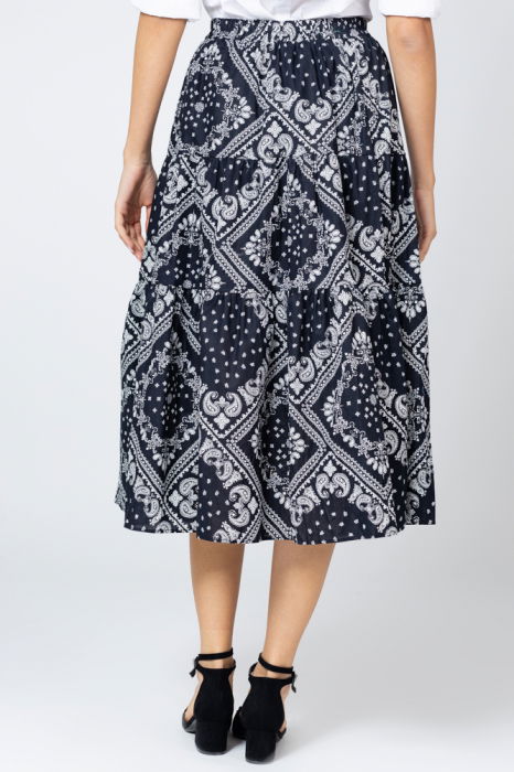 Fusta midi alb-negru din bumbac, cu volane [3]