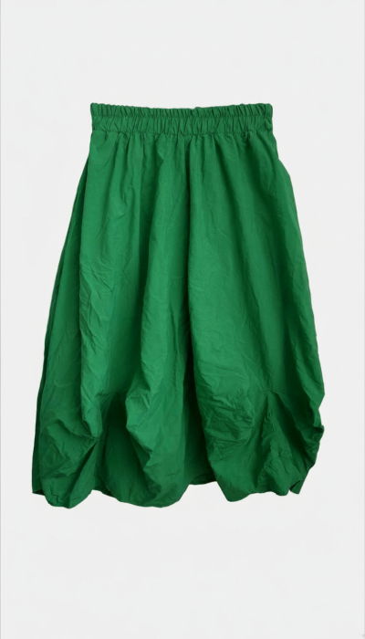 Fusta midi ampla din bumbac cu fronseuri si buzunare, verde [2]