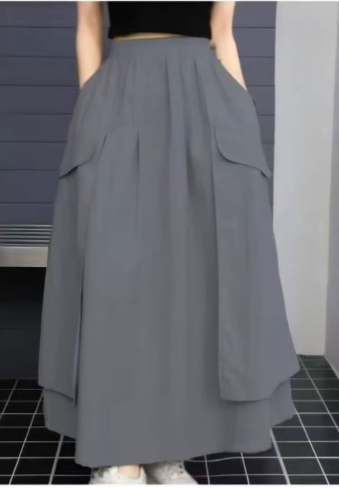 Fusta lunga ampla cu suprapuneri laterale, gri [2]
