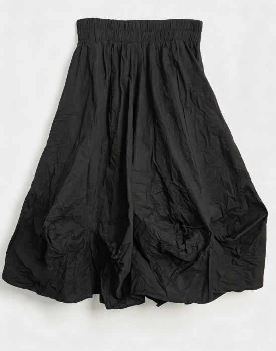 Fusta midi ampla cu fronseuri si buzunare din tafta de vascoza, neagra [2]