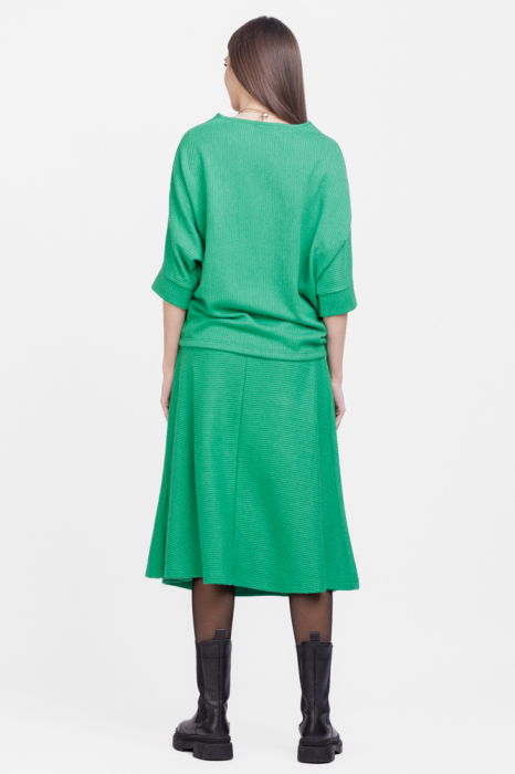 Fusta midi clos din jerseu embosat de vascoza, verde [7]