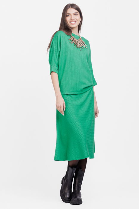 Fusta midi clos din jerseu embosat de vascoza, verde [6]