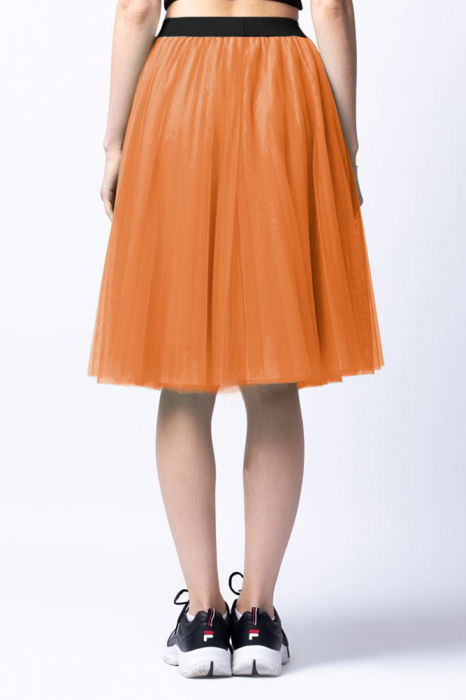 Fusta midi din tulle plisat, portocalie [3]