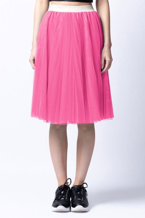 Fusta midi din tulle plisat, roz [2]