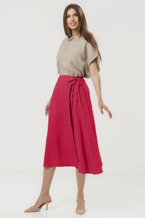 Fusta midi in stil petrecut din in, fucsia [2]