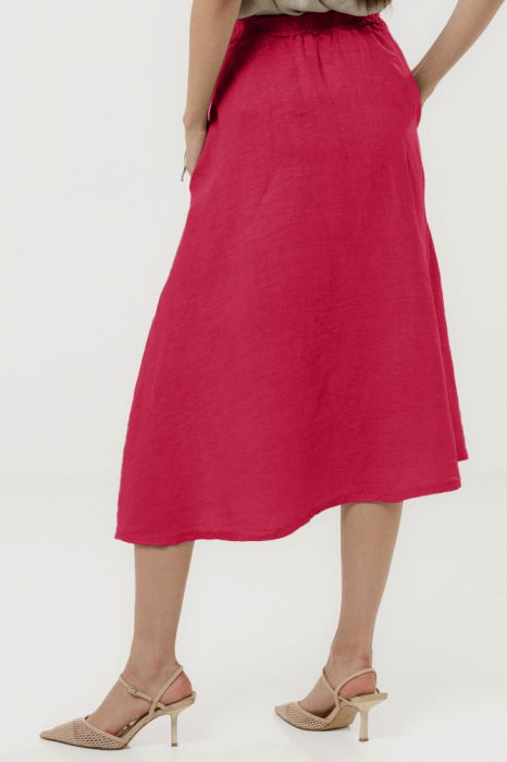 Fusta midi in stil petrecut din in, fucsia [3]
