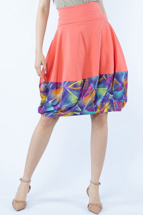 Fusta corai din jerseu, midi, tip lalea, cu imprimeu la poale [2]