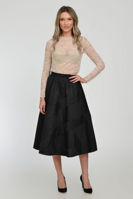Fusta neagra clos din bumbac satinat cu aplicatii [7]