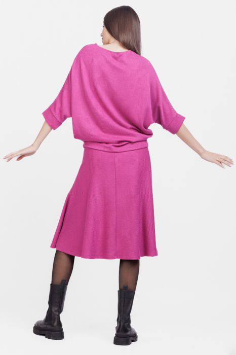 Fusta midi clos din jerseu embosat de vascoza, magenta [6]