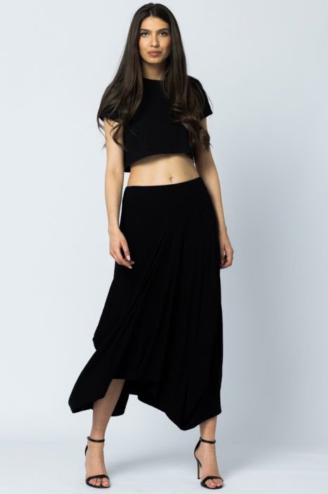 Fusta lunga in colturi, din tricot subtire de bumbac, neagra [2]