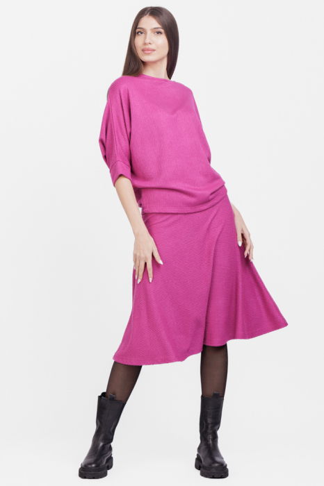 Fusta midi clos din jerseu embosat de vascoza, magenta [4]