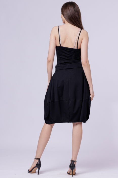 Fusta neagra din jerseu, midi, tip lalea, cu imprimeu floarea soarelui si fluture [4]