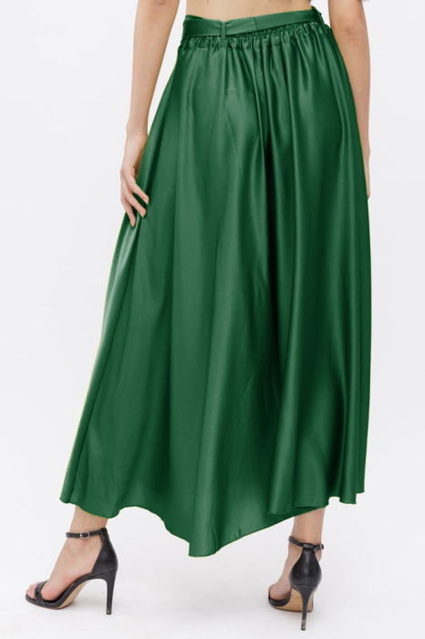 Fusta verde din satin, cu elastic si cordon in talie [4]