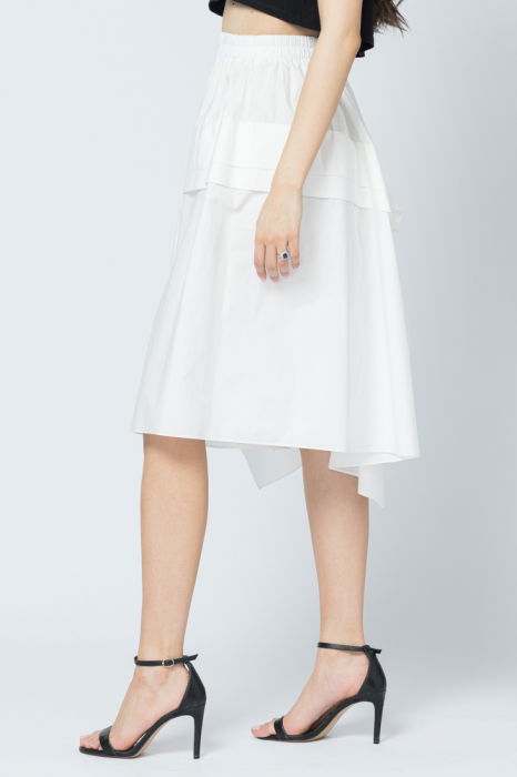 Fusta alba, eleganta, din bumbac satinat cu volan aplicat [2]
