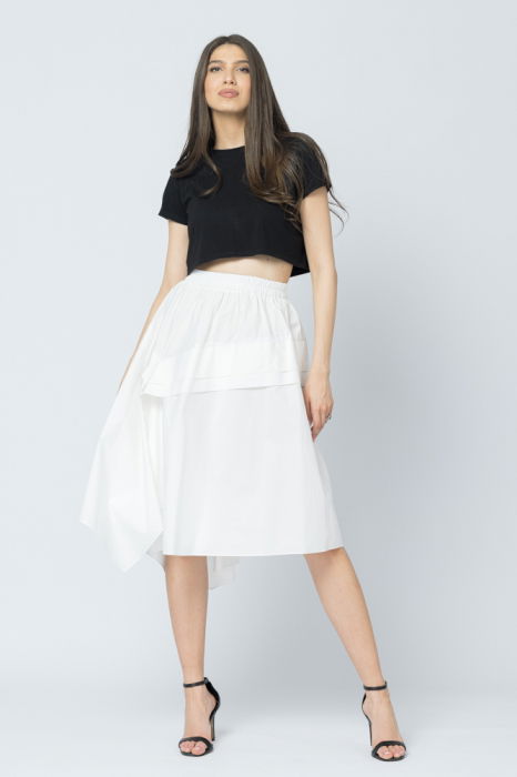Fusta alba, eleganta, din bumbac satinat cu volan aplicat [4]