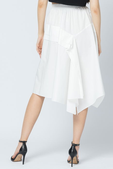 Fusta alba, eleganta, din bumbac satinat cu volan aplicat [3]