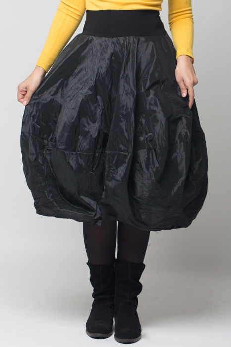 Fusta neagra midi, tip lalea, din tafta cu memorie [2]