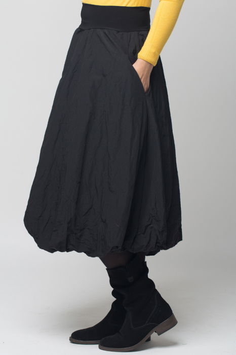 Fusta neagra midi, tip gogosar, din tafta cu memorie [2]