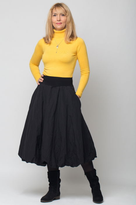 Fusta neagra midi, tip gogosar, din tafta cu memorie [8]
