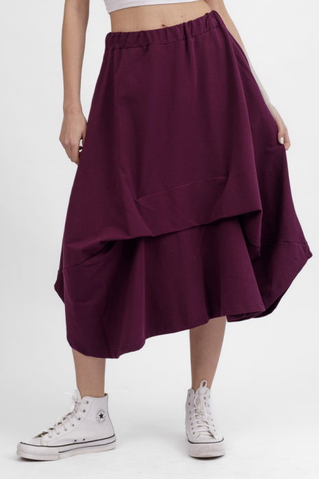 Fusta ampla din jerseu de bumbac, cu falduri in fata si spate, mov [2]