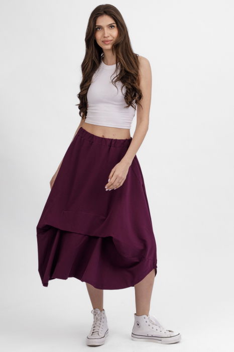 Fusta ampla din jerseu de bumbac, cu falduri in fata si spate, mov [1]