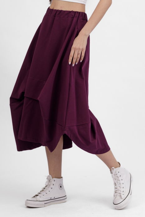 Fusta ampla din jerseu de bumbac, cu falduri in fata si spate, mov [3]