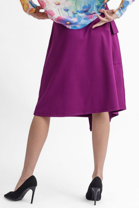 Fusta magenta midi petrecuta din punto milano, cu buzunar aplicat si colt [4]