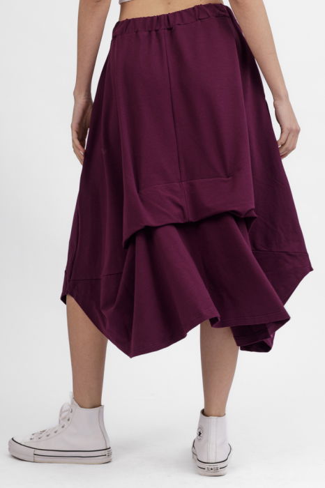 Fusta ampla din jerseu de bumbac, cu falduri in fata si spate, mov [4]