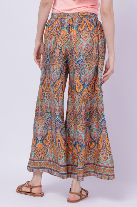 Fusta pantalon ampla din matase indiana cu portocaliu. bleumarin si verde [2]