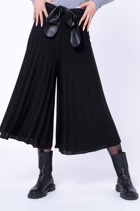 Fusta pantalon din jerseu plisat negru [2]