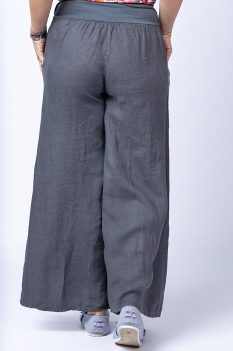 Fusta pantalon gri casual, din in, cu o curea fancy [3]