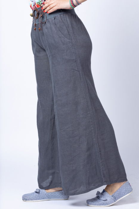 Fusta pantalon gri casual, din in, cu o curea fancy [2]