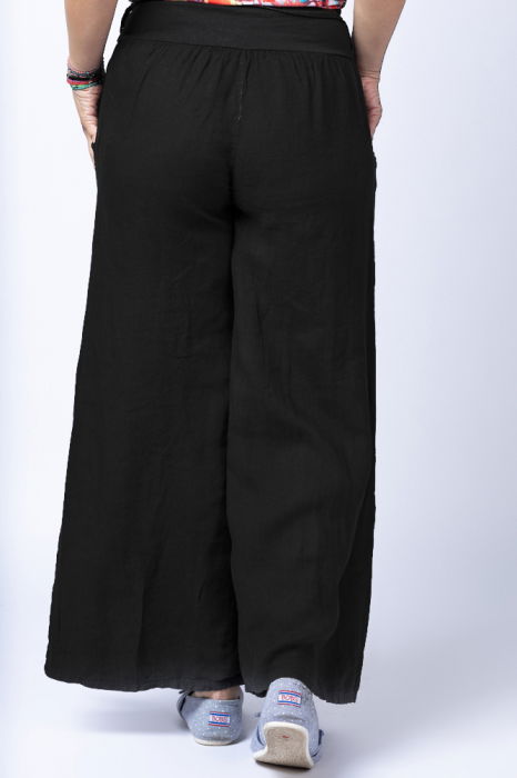 Fusta pantalon neagra casual, din in, cu o curea fancy [3]