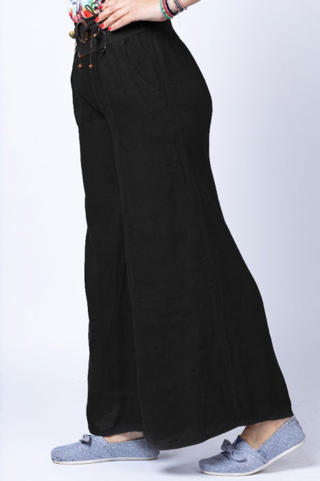 Fusta pantalon neagra casual, din in, cu o curea fancy [2]