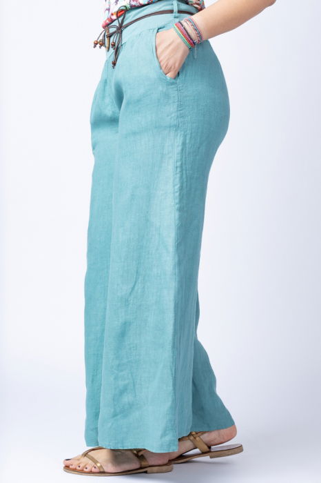 Fusta pantalon turcoaz aqua casual, din in, cu o curea fancy [2]
