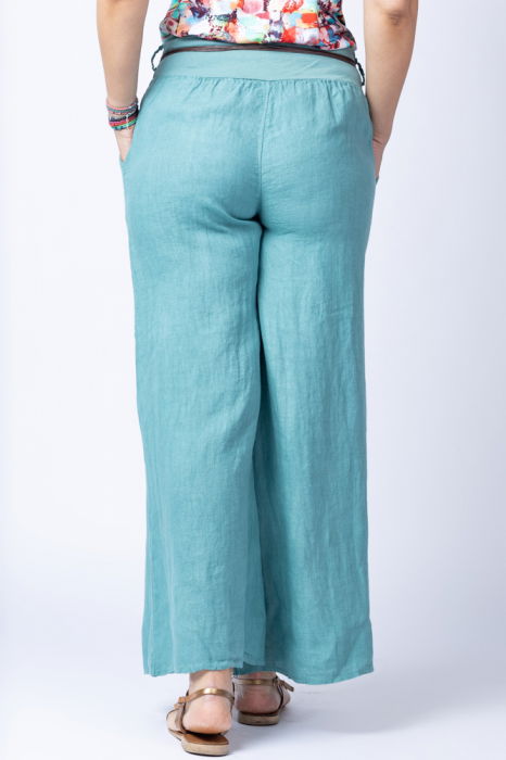 Fusta pantalon turcoaz aqua casual, din in, cu o curea fancy [3]